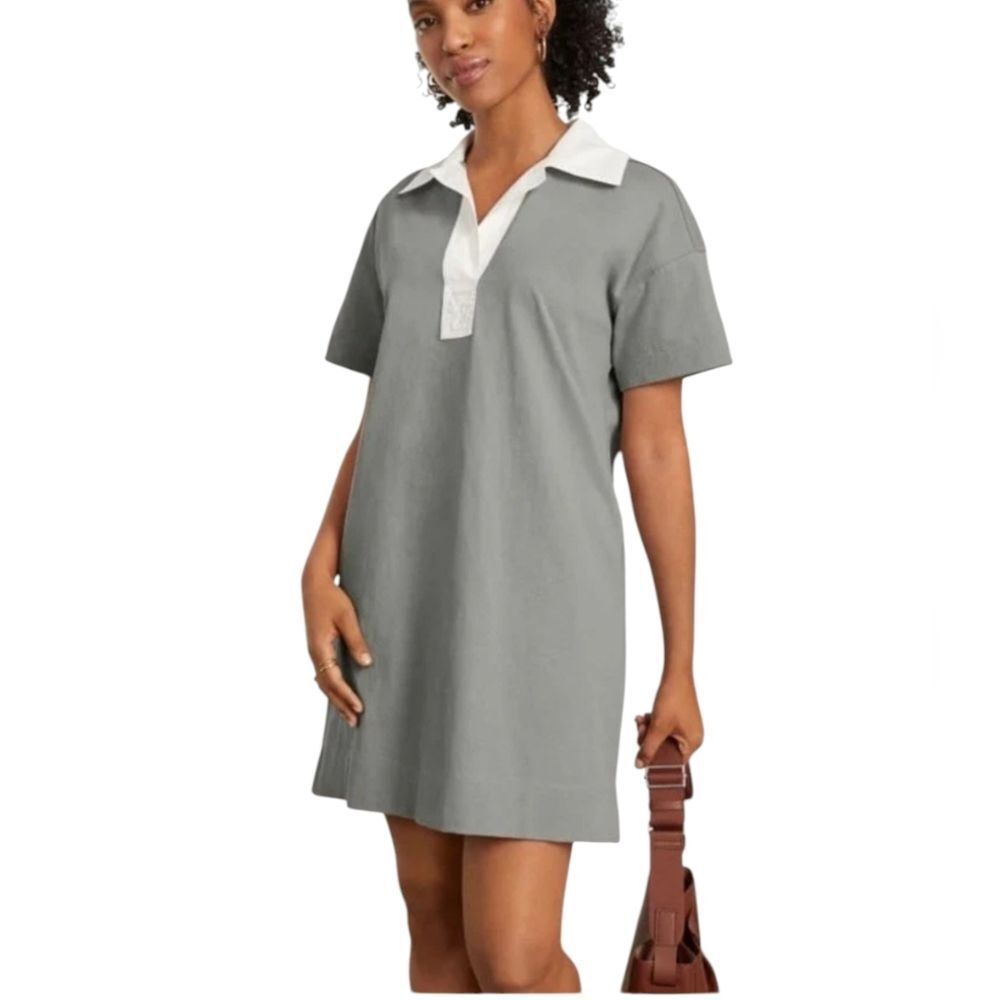 NWT Everlane The Organic Cotton Polo Dress Fog Grey Short Sleeve Size XS